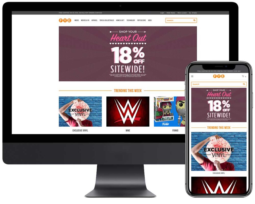Fye website on a computer and mobile phone