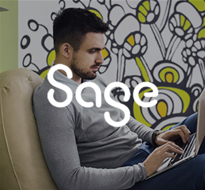 Sage: Man reclining in a chair, working on a laptop