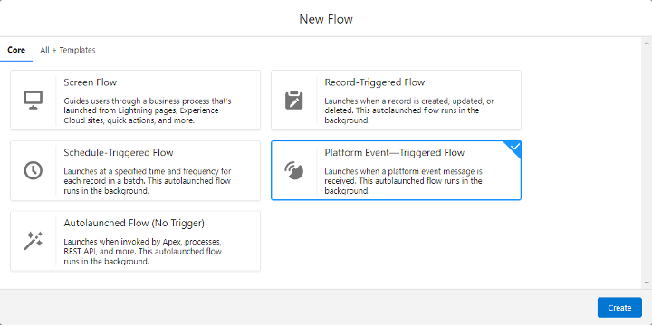 Salesforce Flow Platform Event Triggered Flow